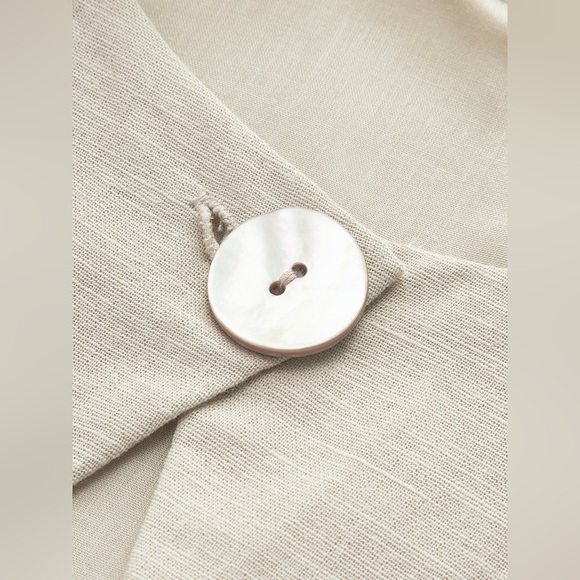 Commense cream tan Cotton & Linen Pleated Cutout Long Dress - Picture 6 of 6